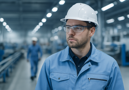 Trabajador industrial en foco